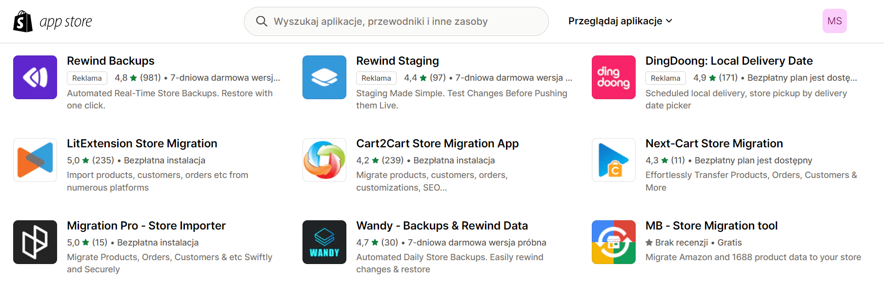 aplikacje do migracji sklepu do Shopify
