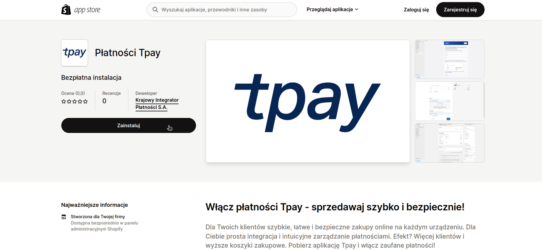 Intgracja Shopify z bramką płatności od Tpay