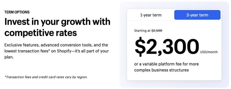 Nowe ceny Shopify Plus z obniżoną ceną miesięczną na okres 3 lata
