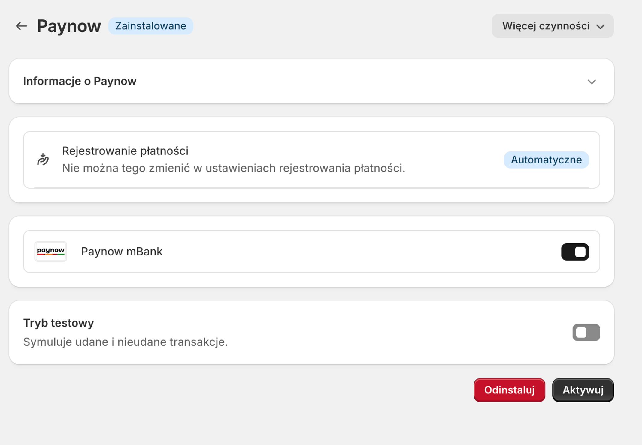 Bramka Paynow od mBank dla shopify ustawienie środowiska produkcja/ testy