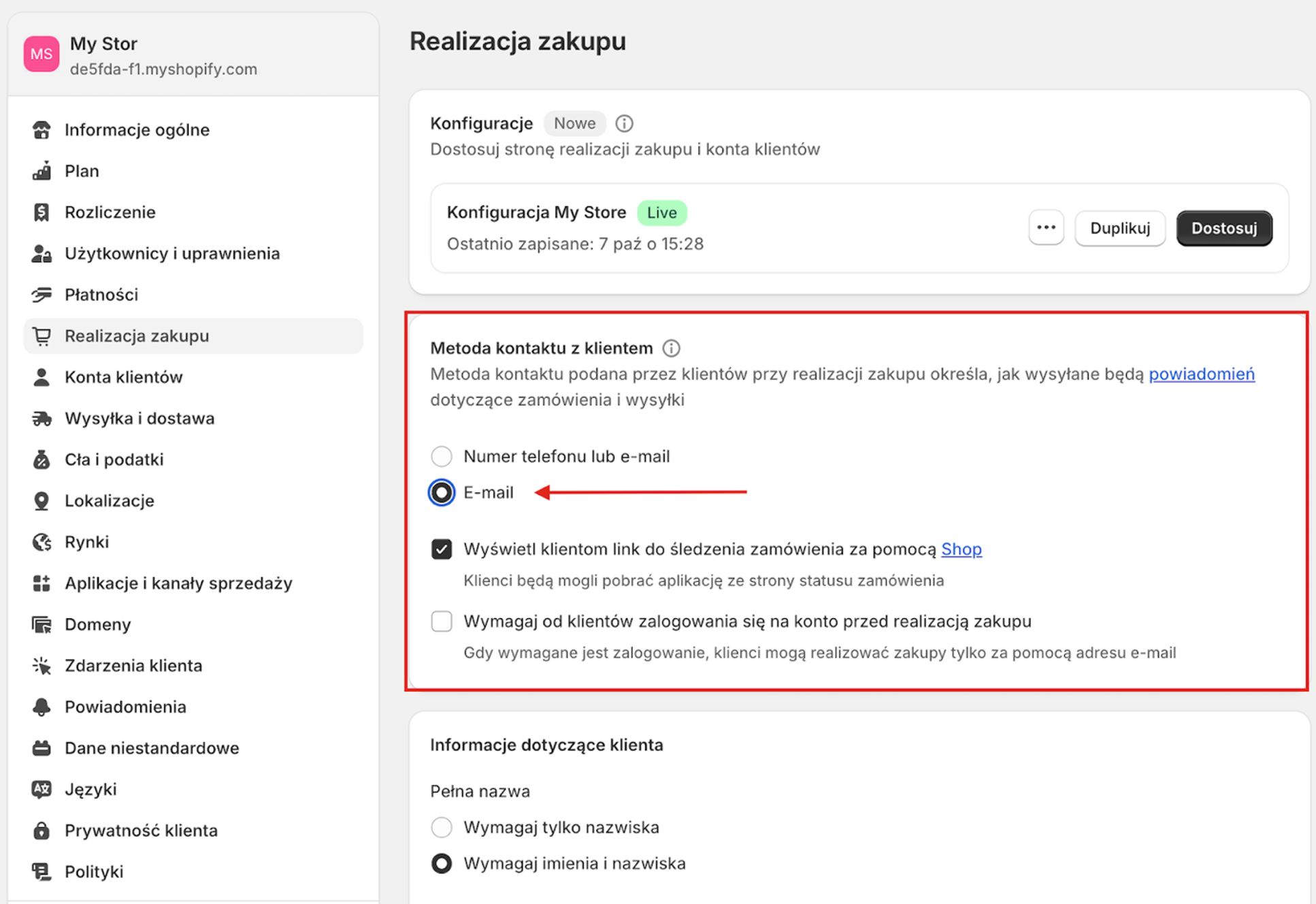 Ustawienia Shopify dla poprawnego działania bramki Paynow