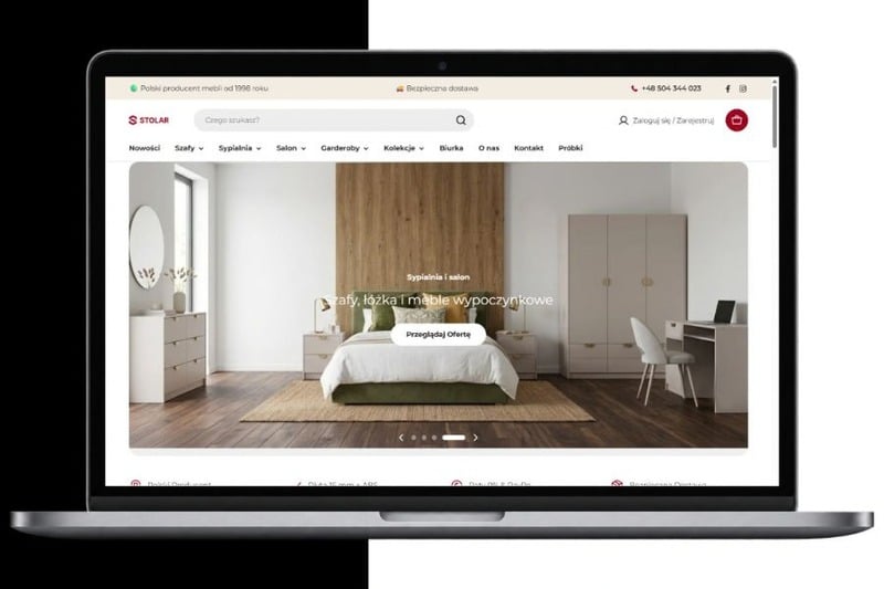 Stolar Meble – sklep Shopify na laptopie Sklep stolarmeble.pl na Shopify – strona główna na laptopie